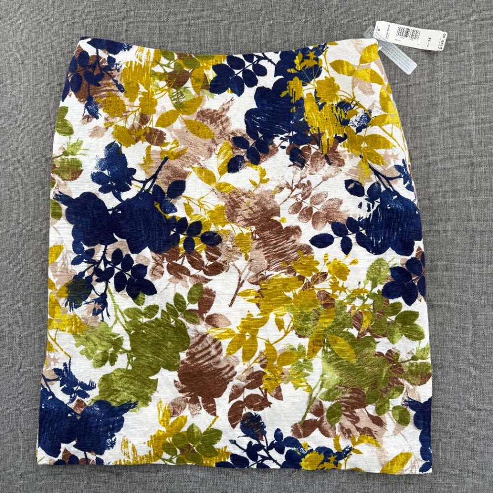 NEW PENDLETON Pencil Skirt Floral 14 Zipper Lined Linen Cotton Career Work $138